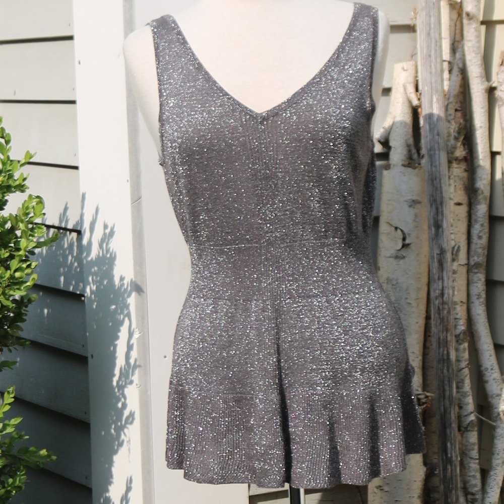 Sparkle V-Neck Silver Knit Women's Sweater Tank